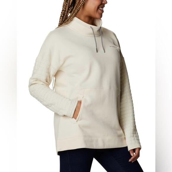 Columbia Women’s Oversized Funnel Neck Sweatshirt Chalk White - Picture 1 of 11